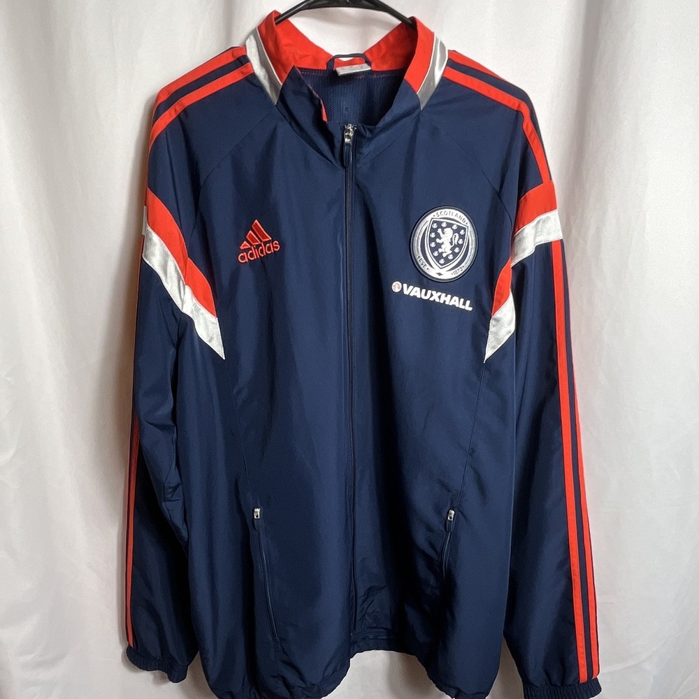 adidas Scotland Soccer Zip Mens Jacket Size 2XL Blue/Orange Vauxhall Logo